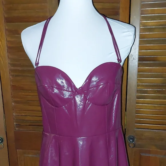 STAUD Plum Abstract Faux Leather Midi Dress Sz 12 - Picture 7 of 15